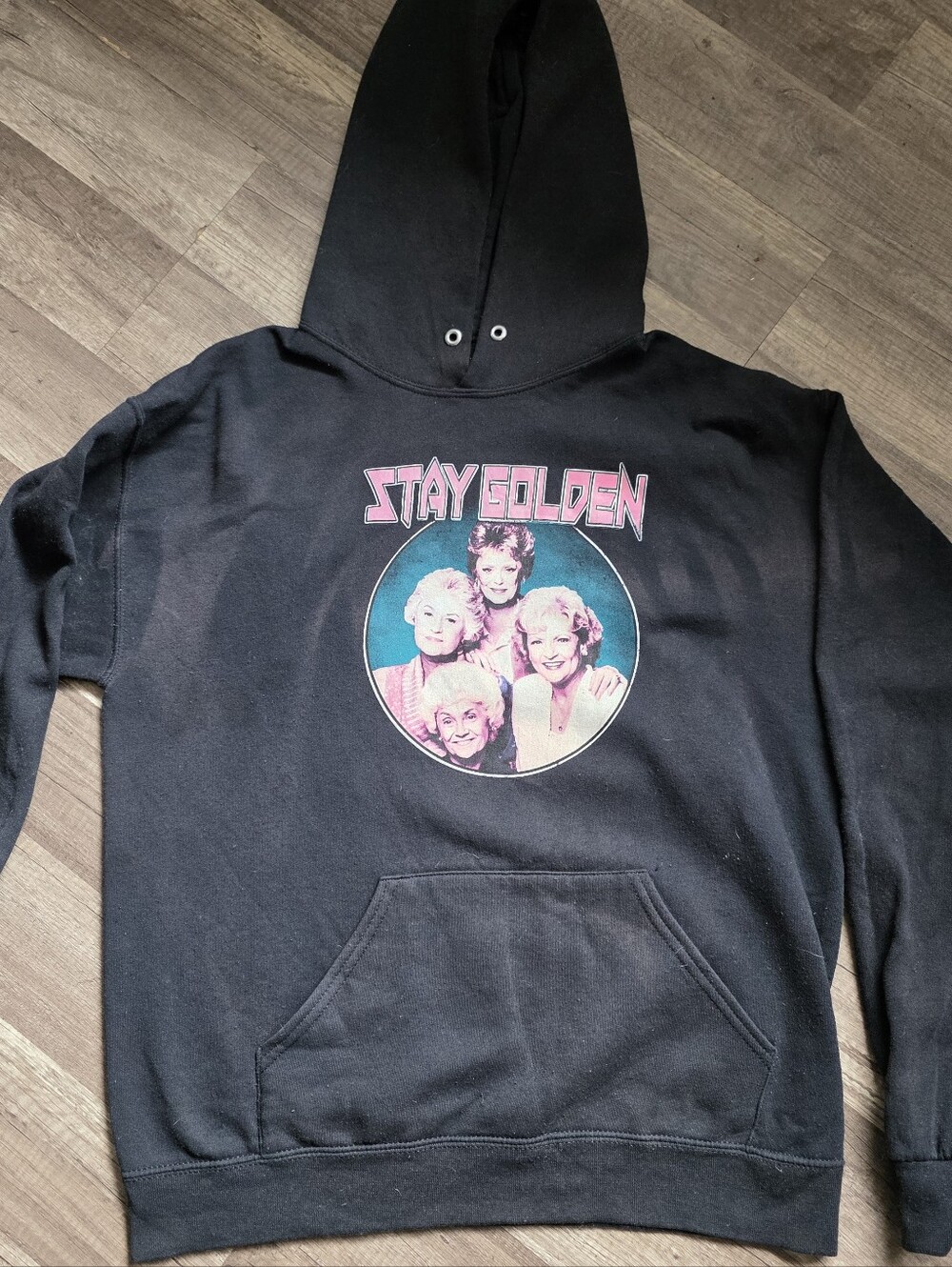 Vintage GOLDEN GIRLS 90s Stay Golden Graphic Black Hoodie Sweater Distressed